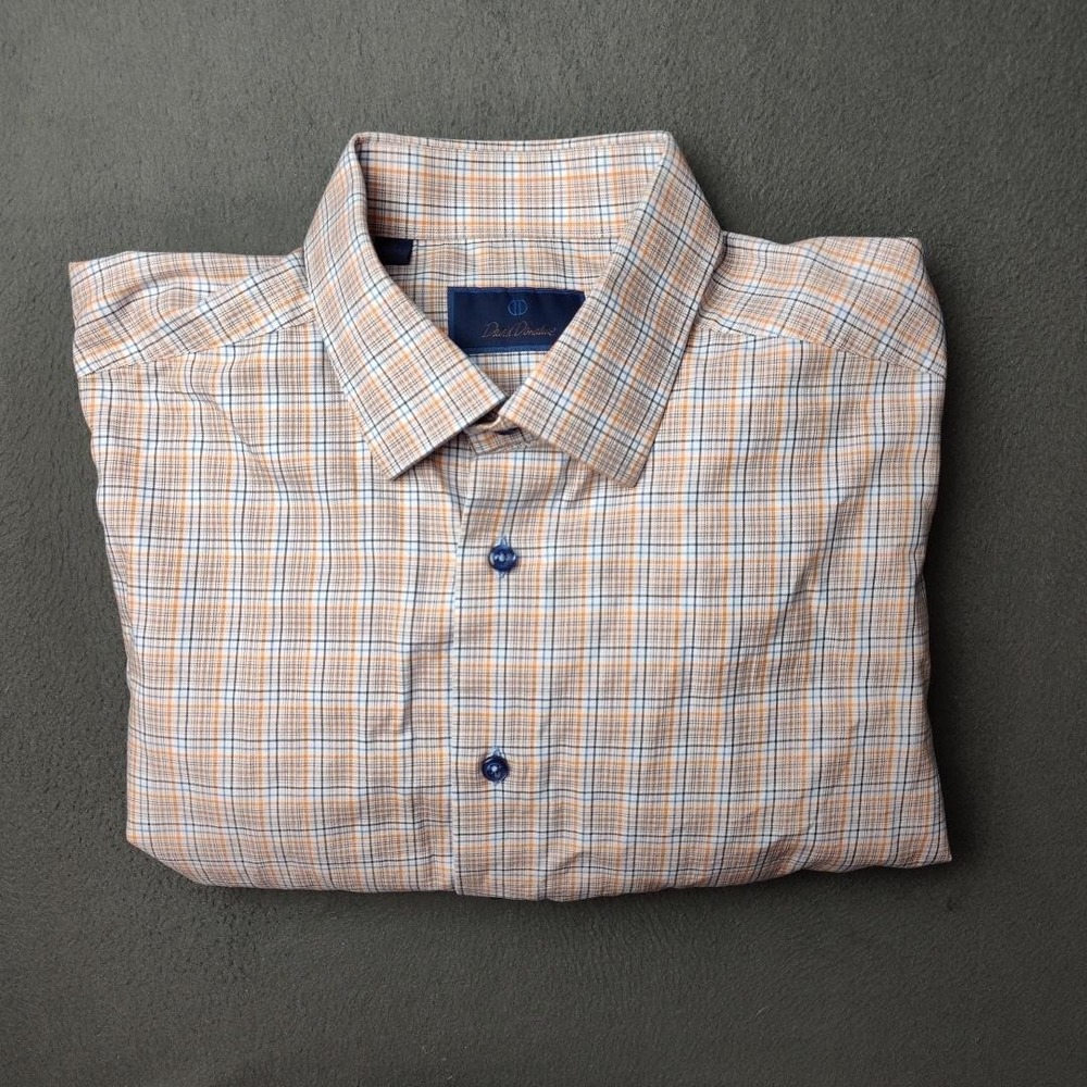 David Donahue Shirt Mens 17 XL Plaid Long Sleeve Button Up Dress Shirt Work